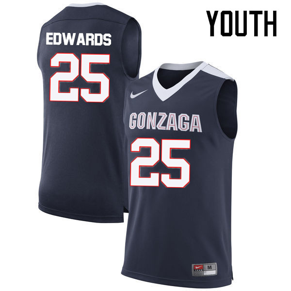 Youth #25 Ryan Edwards Gonzaga Bulldogs College Basketball Jerseys-Navy